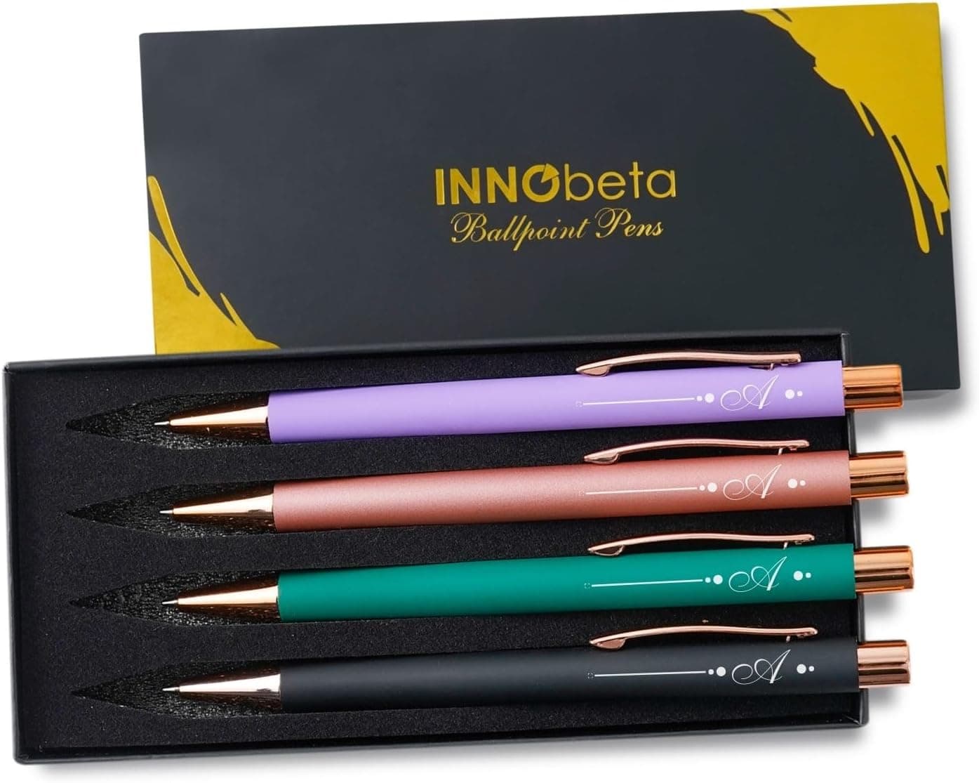 InnoBeta Monogrammed Gifts Ballpoint Pen Set of 4 Initial Letter Gifts for Housewarming Birthday Thanksgiving Christmas A