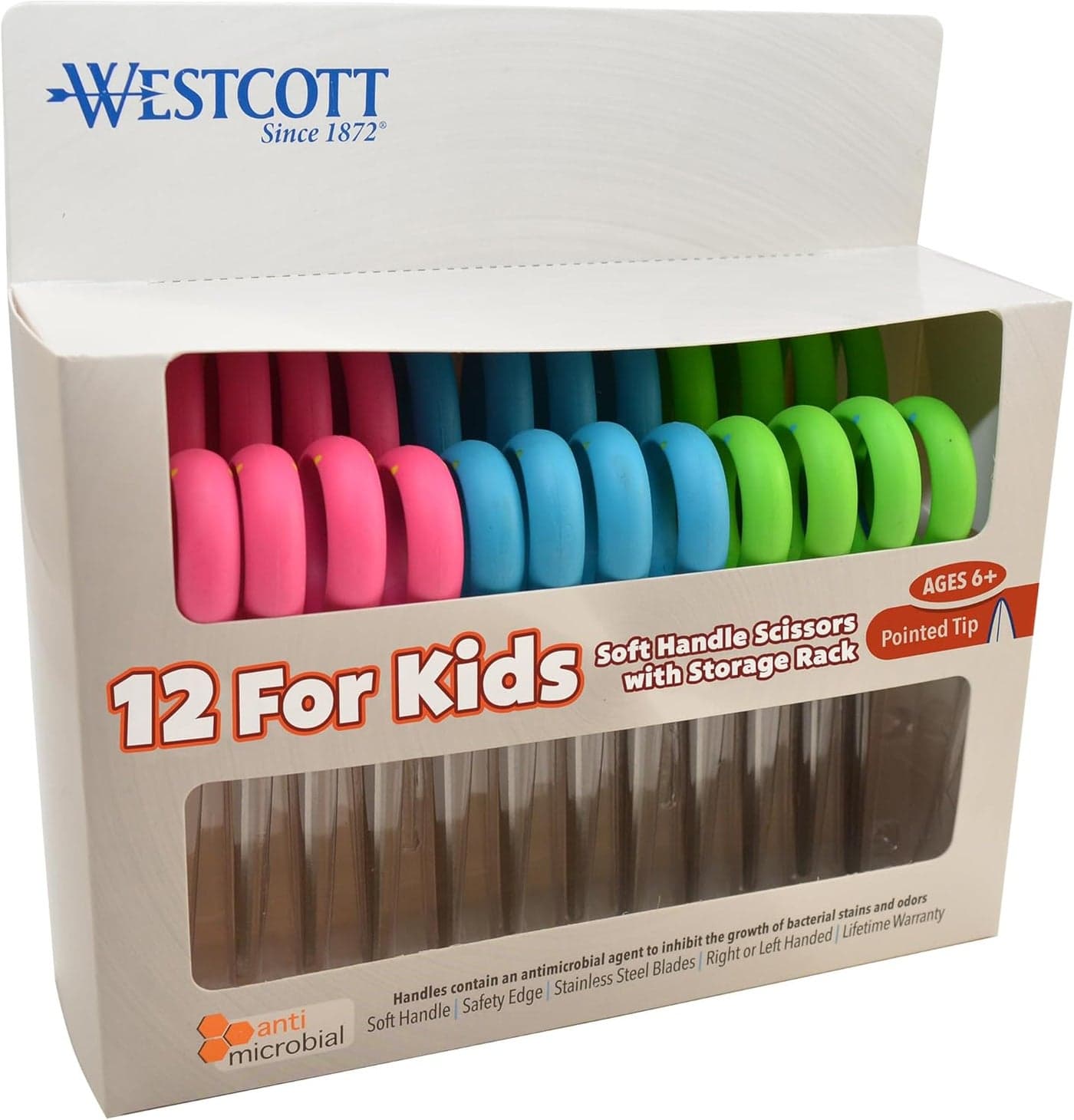 Westcott Soft Handle Kids Scissors Assorted Colors 5Inch Pointed 12 Pack 14874
