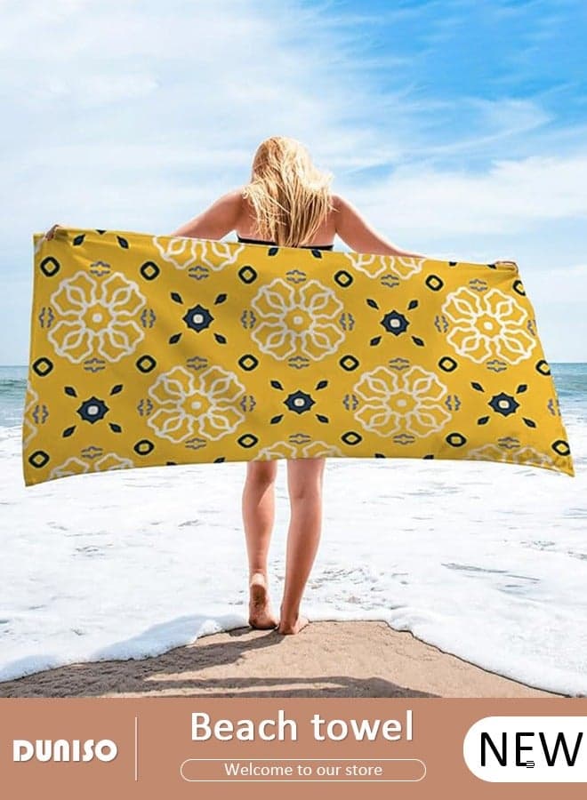 Microfibers Large Size Beach Swimming Towel,Single-sided Golden Garden Print Design Bath Towel,Sand Free Soft Quick Dry Absorbent Lightweight Durable Pool Beach Blanket,Perfect for Travel Pool Swimming Bath Camping Yoga Gym Sports