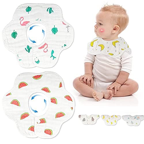 BabyGo Muslin Cotton Baby Bibs | 6-Layer Soft & Absorbent Feeding Bibs for Infants & Toddlers, Washable, Reusable & Gentle on Baby’s Skin | Set of 3 (Cherry Print, Multicolor)