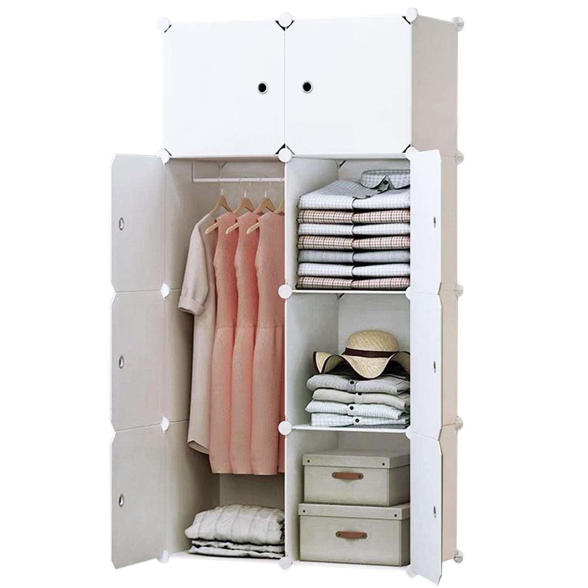 BRIAN DANY 8Cube Clothes Closet Plastic Wardrobe with Doors 1 Hanger Modular Storage Organizer Deeper Cubes for Larger Space