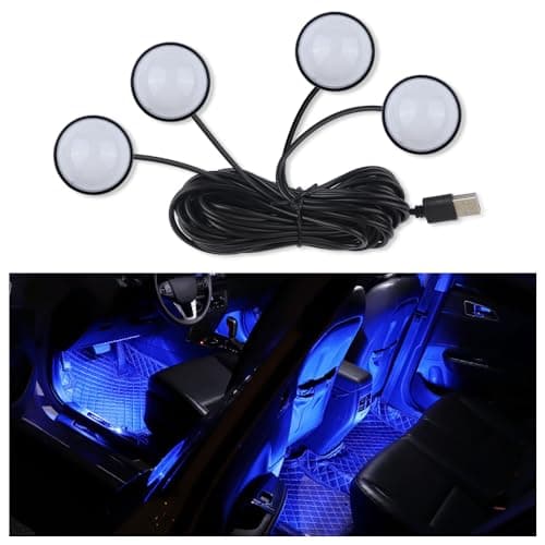 4-in-1 Car LED Lights Interior with USB Port,Ambient Neon Car Door Lights Kit for CCar Decor,Party,Music,Gift,Universal CCar Pedal Light Interior Accessories for Wonmen & Men (Blue)