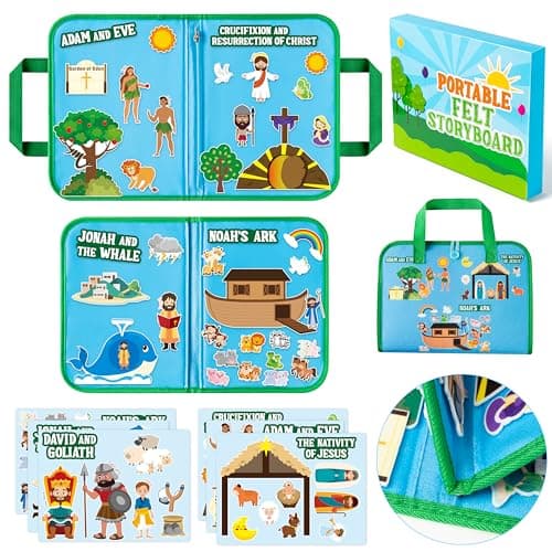 WATINC Portable Board Felt Board Stories Set 6pack Learning Story Board Gift Early Educational Travel Storytelling Interactive Play Kit for School Classroom Kids Toddlers Bible Religious Story