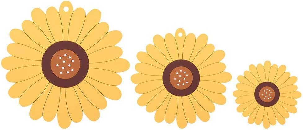 WE-CEF Sunflower mats Placemats Hot Pad Drink Coasters 3 Pack(20,15,10cm) Silicone Coasters, Flower Soft Rubber Coaster, Protect Furniture from Water Marks or Damage, Non Slip (Yellow)