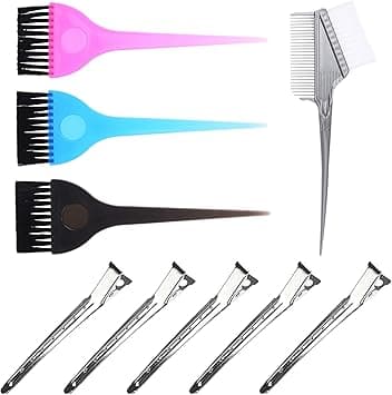 Kare Kind 9 Pcs Hair Coloring and Styling Kit 3x Single Brushes 1x Hair Dye CombBrush 5x Hair Clips For Balayage Highlights Foiling Micro Braiding Keratin Treatment DIY Home Salon Use