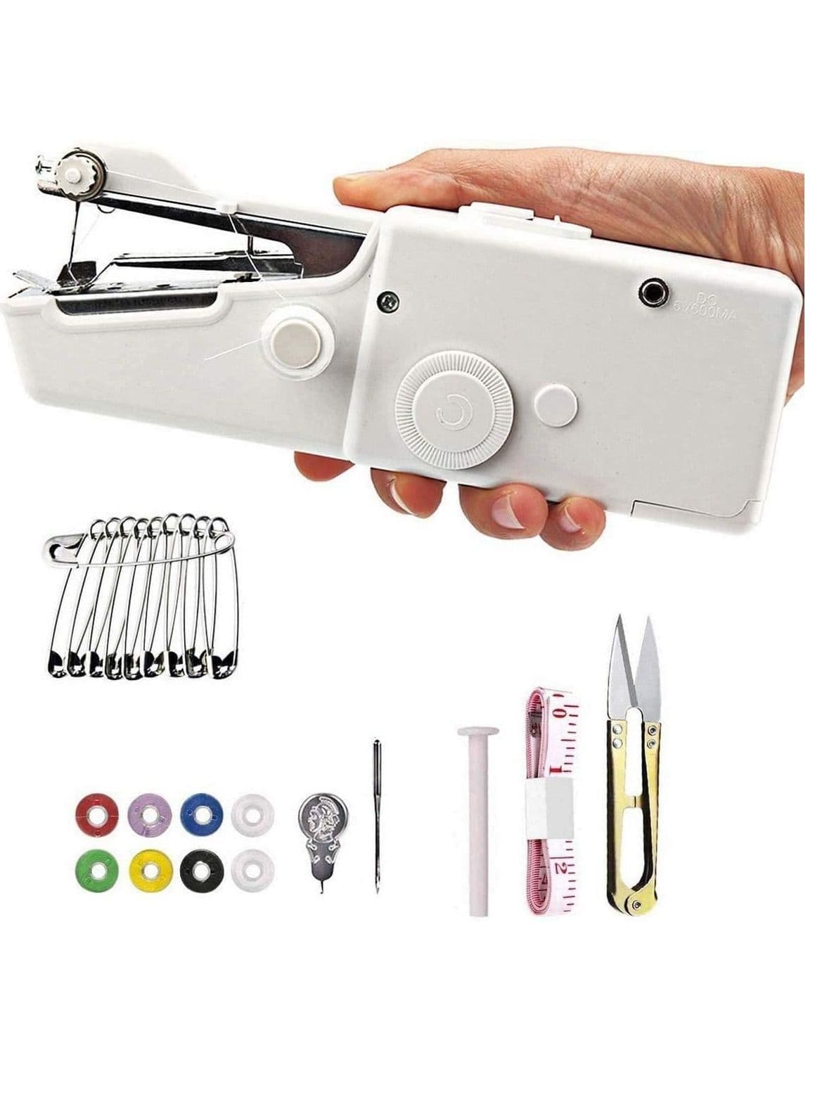 Mini Handheld Sewing Machine, Quick Handy Stitch Portable Hand Cordless With accessories for Beginner Fabric Clothing Children's Kids Cloth Curtain Home Travel DIY Household Use (White)