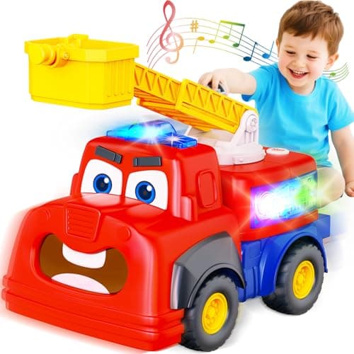 Interactive Talking Fire Truck Toy for Toddlers 13 Musical Toy with Realistic Sirens Sounds Lights Recording Repeating Learning Toy Car Toddler Toys for 2 Year Old Boy Girl Birthday Gifts