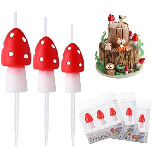 Tondiamo 9 Pcs Birthday Candles Forest Mushroom Candles Cake Decorations Mushroom Cake Topper Woodland Cupcake Topper Fairy Cupcake Decorations for Birthday Baby Shower Party Home Wedding Favor