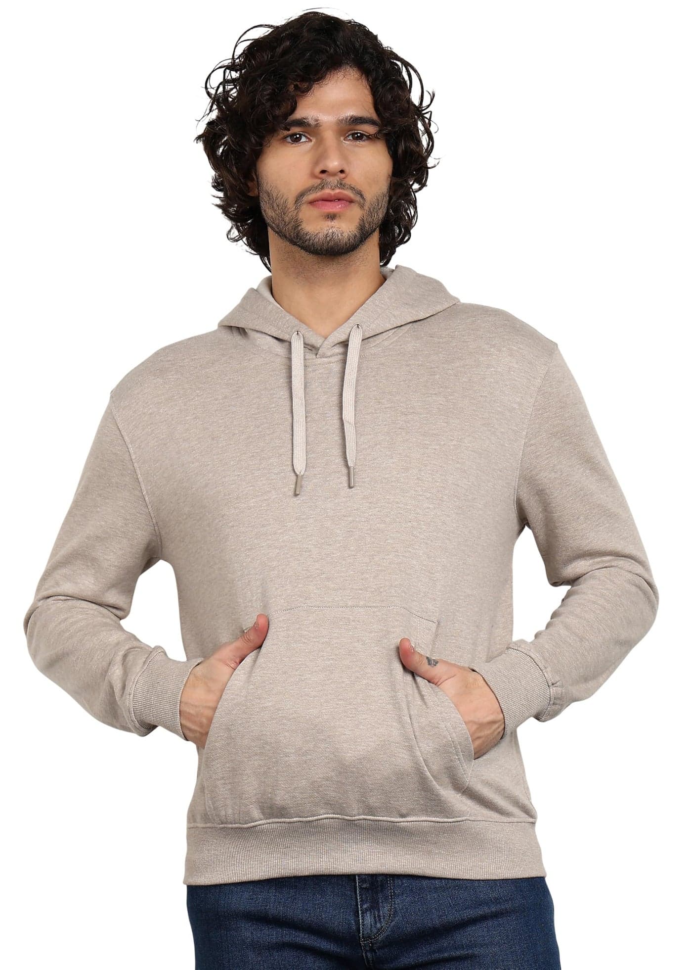 Alan Jones Clothing Men's Solid Hooded Sweatshirt | Drawstring Hood, Kangaroo Pocket, Ribbed Hem | Regular Fit (Dark Stone_2XL)