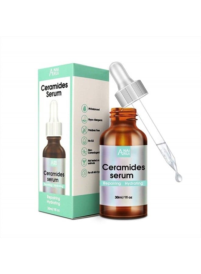 Ceramide Face Serum with Hyaluronic Acid, for Line Erasing, Wrinkle Correction, Skin Barrier Repair, Soothe Cracked and Redness, Anti Aging Ceramide Serum, 1 Fl.oz