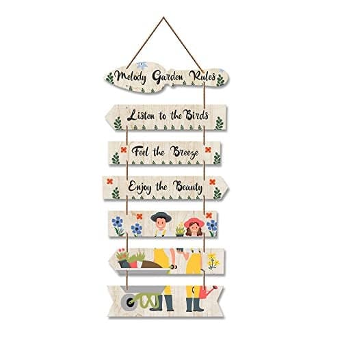 Artvibes Melody Garden Rules Wooden Wall Art For Garden | Balcony | Quotes Decor Item | Decoration Wall Hanging Items | Wall Poster | Unique Gift | Garden Quotes Wall Hanging (WH_7003N)