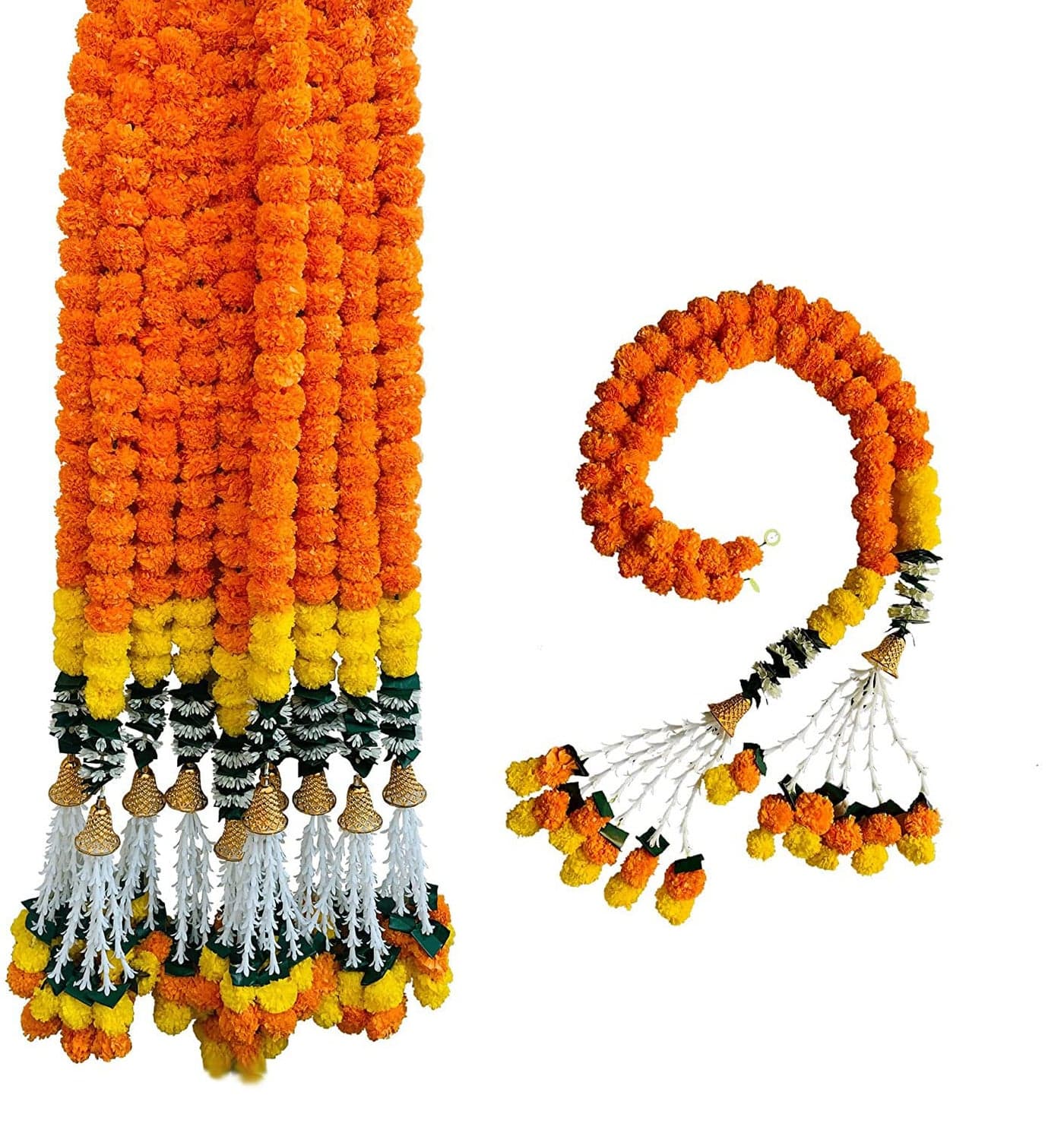 S2S Marigold Garland for Decoration Artificial Marigold Flowers Decorations Indian Décor for Pooja, Wedding, Events, Diwali, Decor (Orange) (Pack of 2 PCS) (Height - 72 Inch)