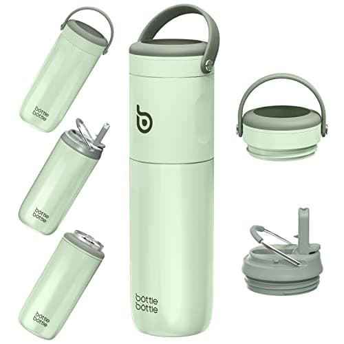 BOTTLE BOTTLE Insulated Water Bottle for Sports with Straw,2 lids,18 oz 3IN1 Water Bottles for Slim Can Coolers and Kids Tumbler, Stainless Steel Metal Bottles for Outdoor Activities(Green)