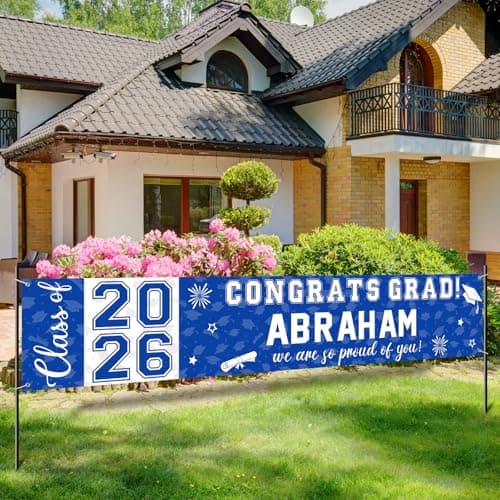 Graduation Congratulations Banner Decorations Class of 2026 Personalized Graduation Banner with 78 Alphabet Stickers Custom Banner Backdrop for High School College Graduation Party Supplies Blue