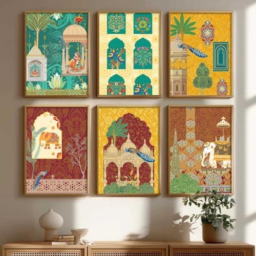 kotart Traditional Indian Wall Art Madhubani Paintings for Living Room|Framed Wall Painting for Home Room Bedroom Office Wall Décor|Pichwai Art Painting for Wall Decoration|set of 6 (D, 10x13 inch)