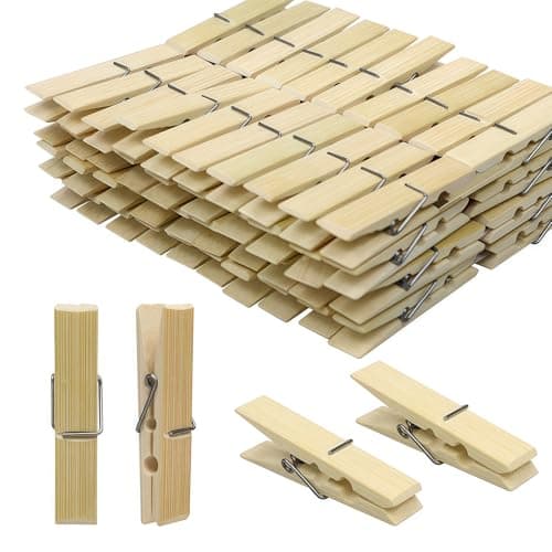 GZXUNFA Natural Bamboo Clothespins 20-Pack Wooden Clothes Pins with Spring, 2.4 Inch Heavy Duty Rust Resistant Clips for Laundry, Crafts, Kitchen & Home Organization