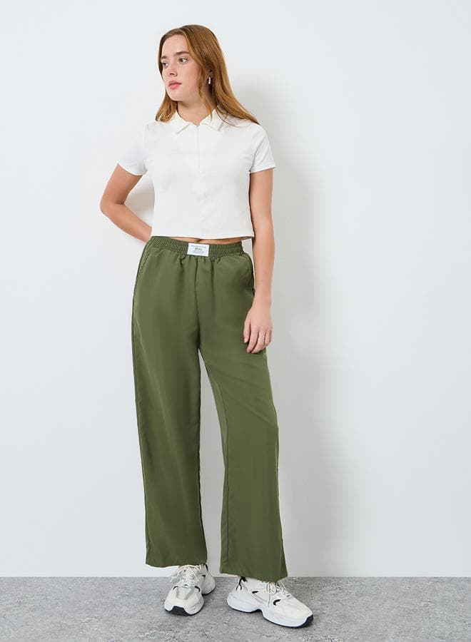 Women Olive Green Wide Leg Trousers