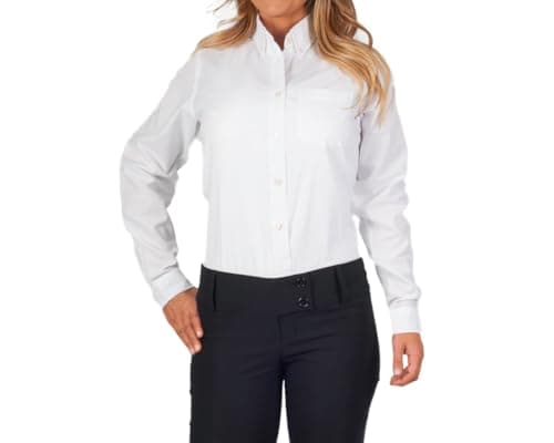 KNG Women’s White Button Down Long Sleeve Oxford Shirt - M