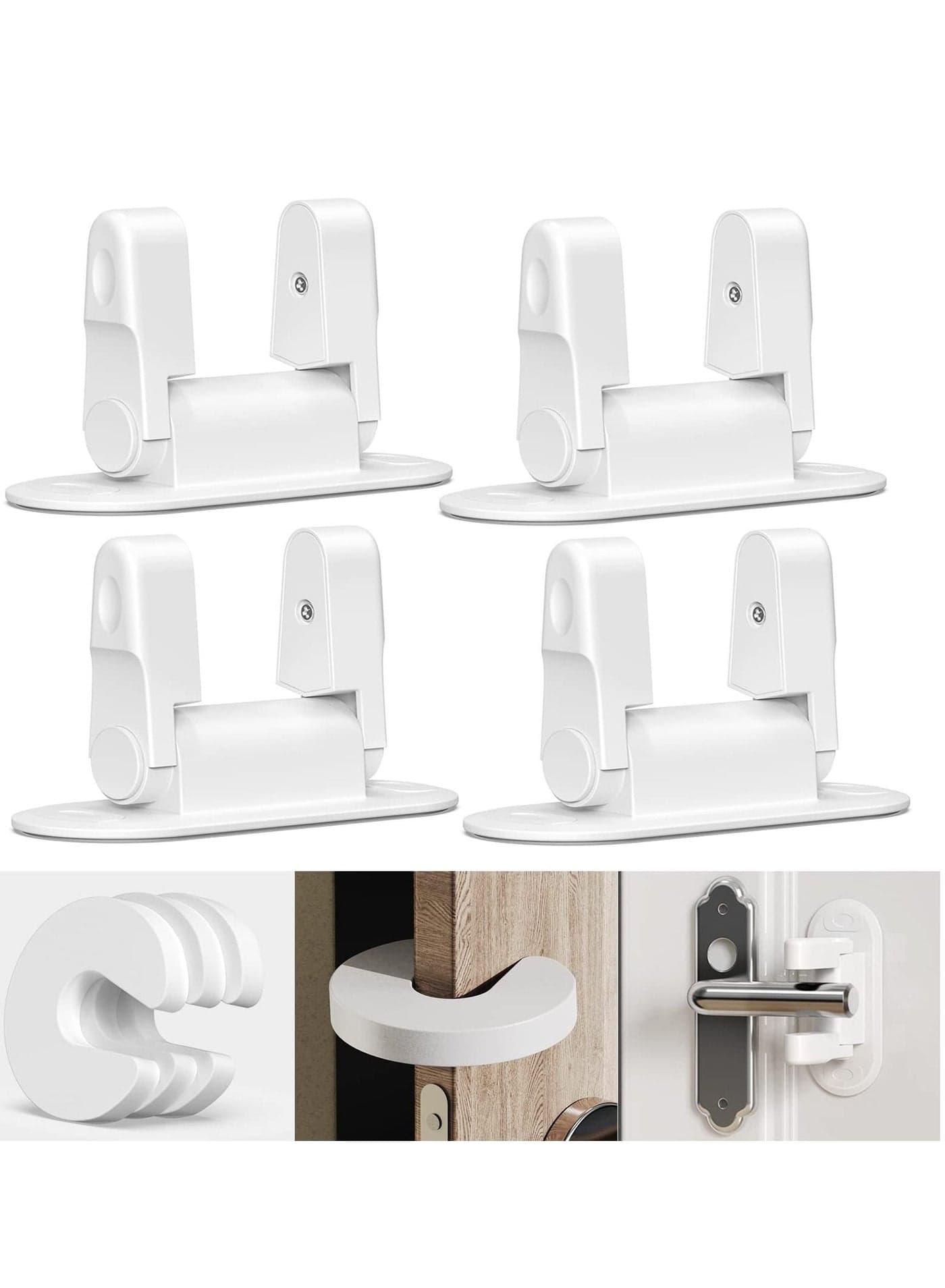 Childproof Door Lever Lock, 7 Pieces Hole-free Handle Holder Kids Safety Lock Blocking Tool Stopper Interior Accessories for Preventing Finger Pinch Injuries Slamming