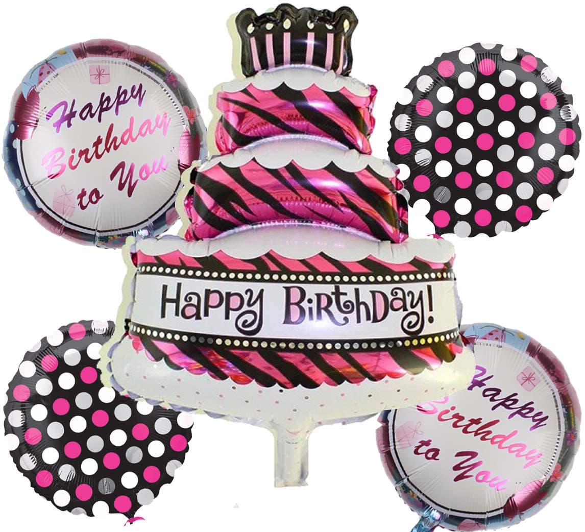AMFIN® Happy Birthday Foil Balloon for Birthday Party Supplies (Pack of 5) - Purple (White)