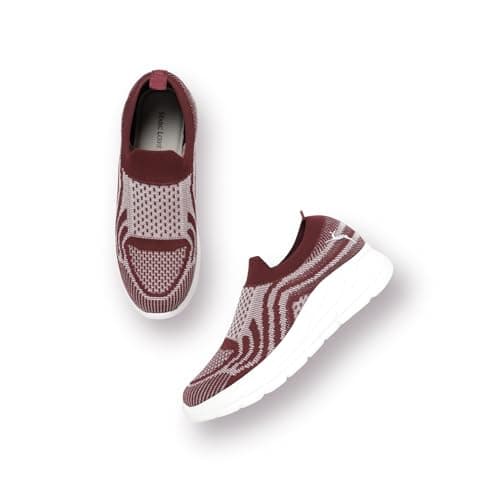 Marc Loire Women's Athleisure Knitted Active Wear Slip-On Sneaker Shoes (Maroon, UK Footwear Size System, Adult, Women, Numeric, Medium, 6)