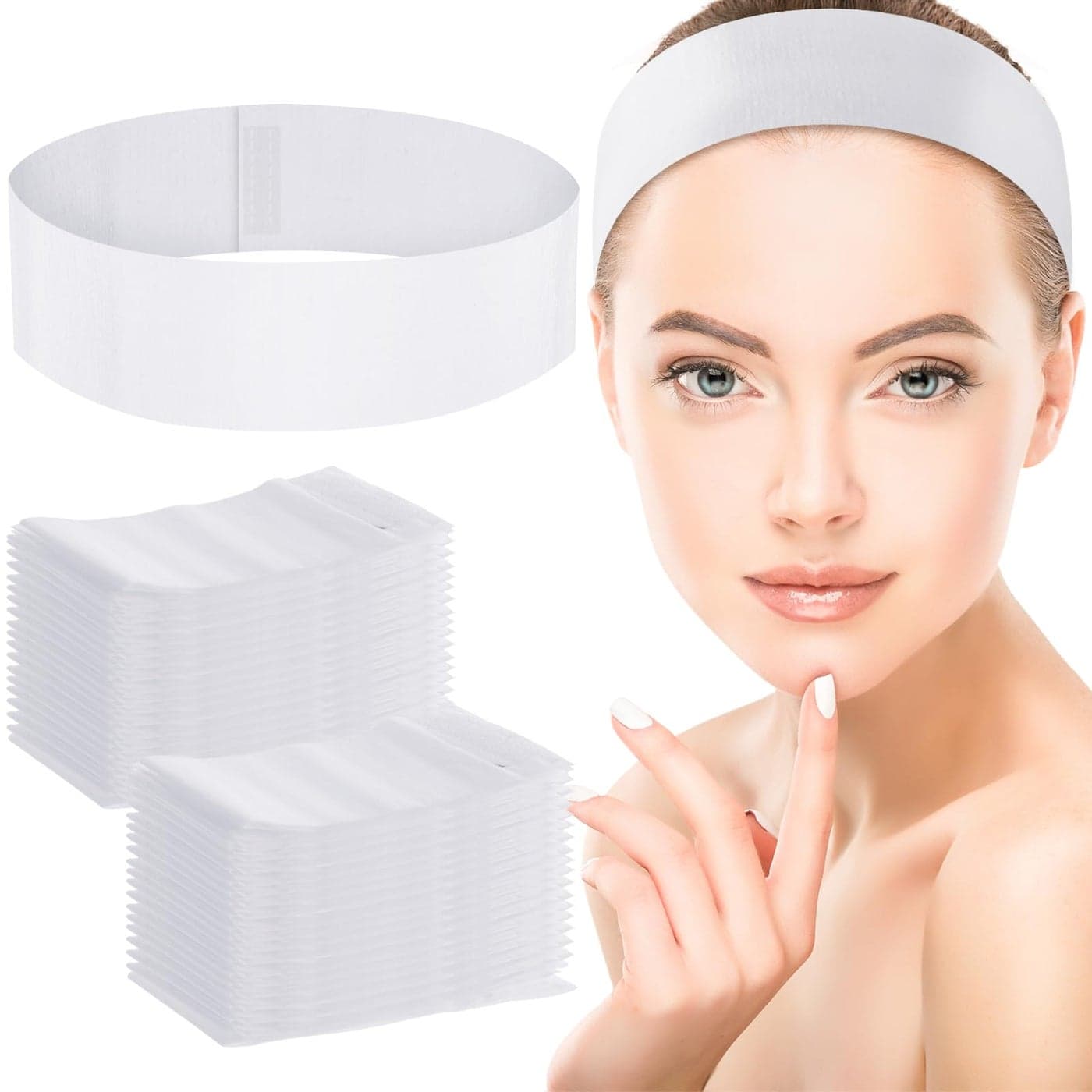 WILLBOND 200 Pieces Disposable Spa Facial Headbands Stretch Non Woven Facial Headband Skin Care Soft Hair Band with Convenient Closure for Women Salons White