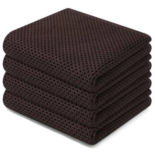 Homaxy 100 Cotton Waffle Weave Kitchen Dish Towels Ultra Soft Absorbent Quick Drying Cleaning Towel 13 x 28 Inches 4Pack Dark Brown