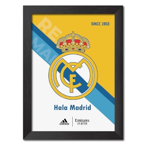 TenorArts Real Madrid FC Club Logo Poster Frame With Black Wooden Textures for Living rooms Bedroom Office - Merchandise/Wall Painting/Hangings (12inches x 9inches)
