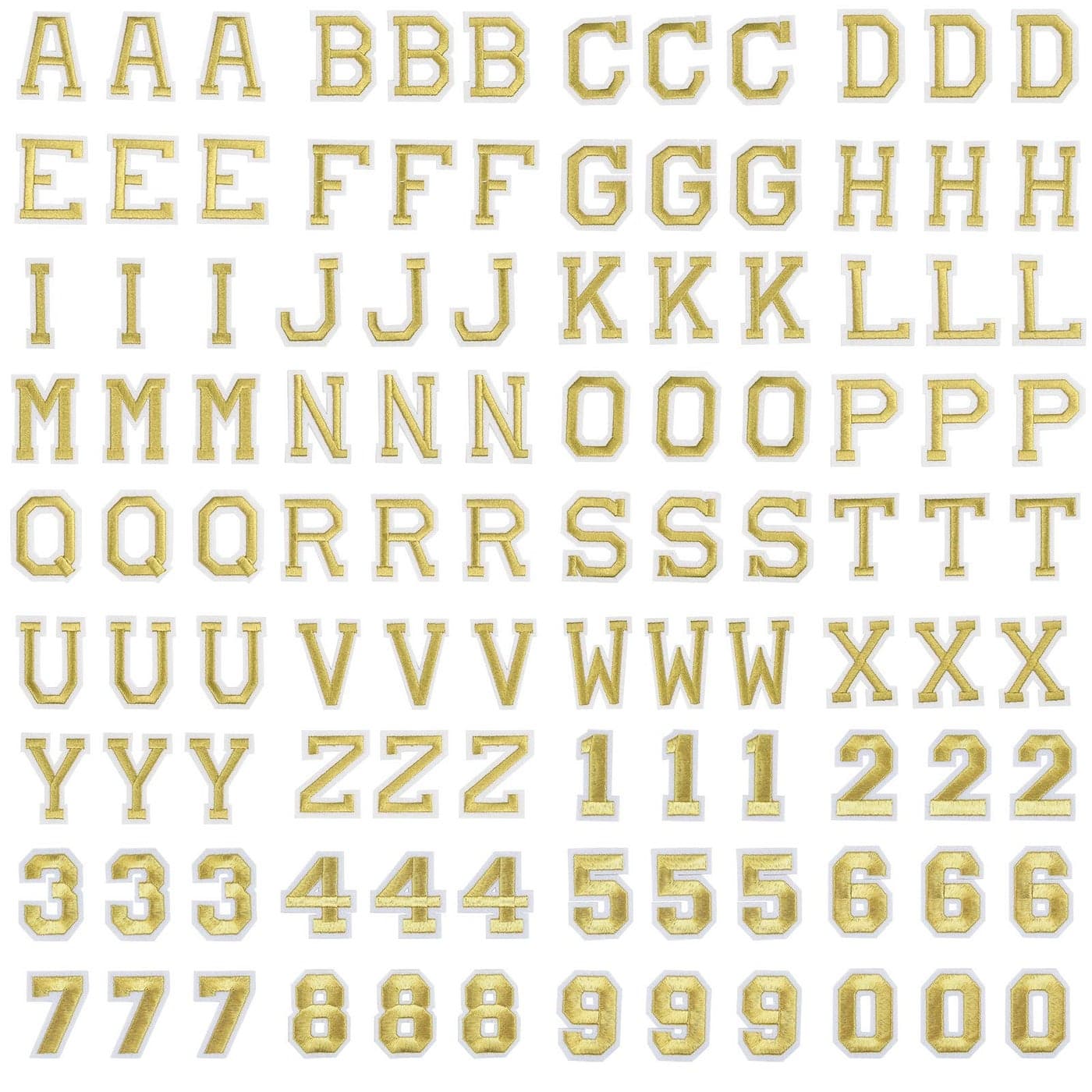Coopay 108 Pieces Letter Number Iron on Patches Alphabet Sew on Appliques with AZ Letter 09 Number Badge Decorate Repair Patches for Jeans Shirts Hats Shoes Bags Clothing Supplies Gold