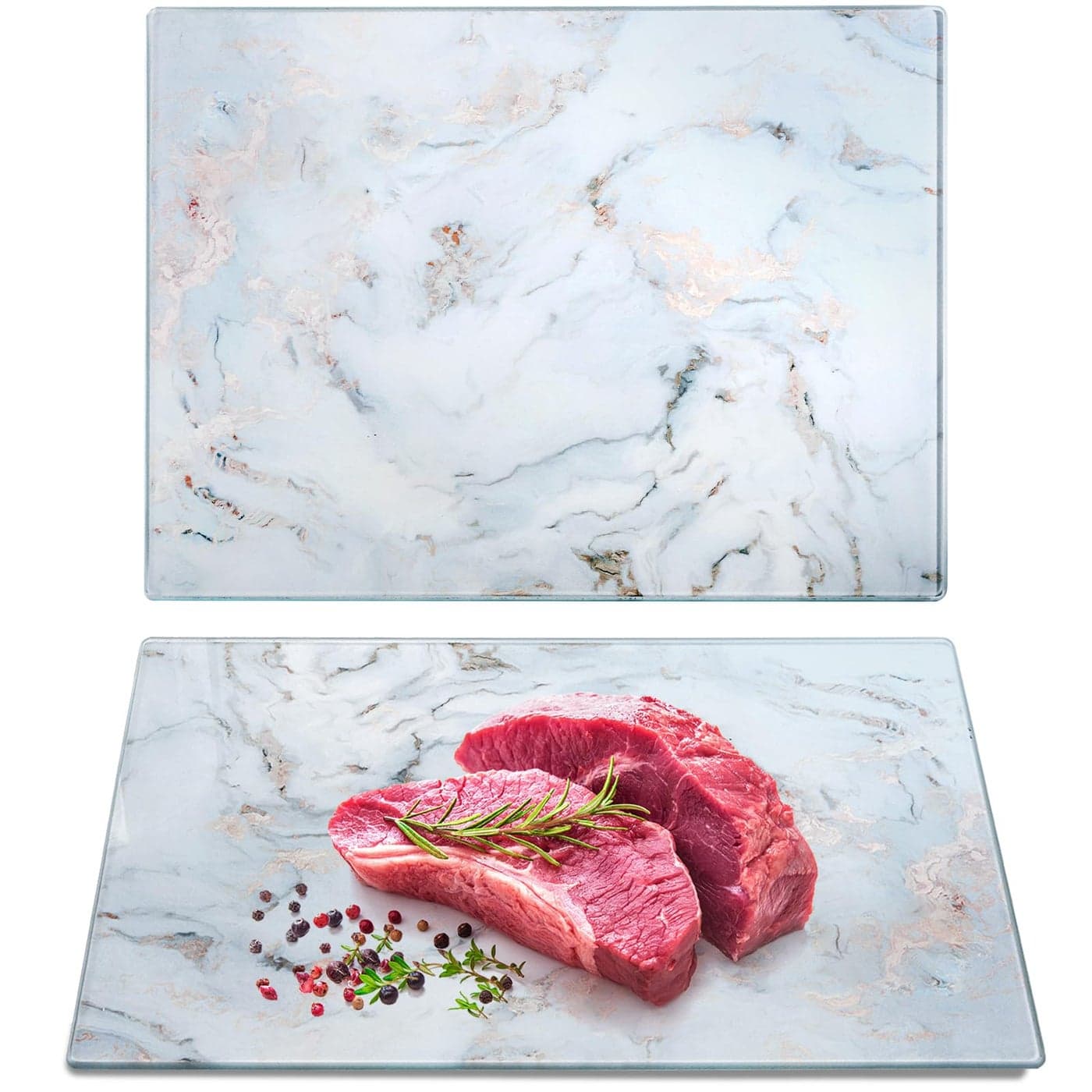 WRINGKIT Set of 2 Glass Cutting Board with Marble Pattern Tempered Glass Chopping Board with NonSlip Feet 16x 12 Large Glass Board for Countertop Kitchen Dishwasher Safe