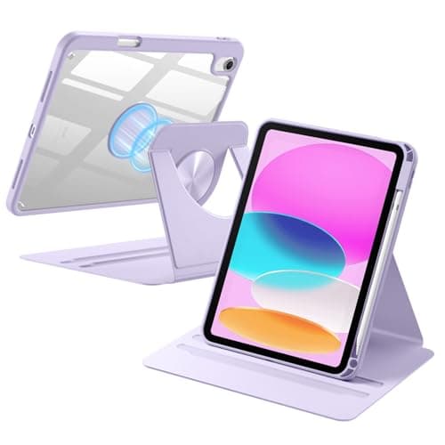 Wenlaty for iPad (A16) 11th Generation Case 11 Inch 2025, for iPad 10th Generation Case 10.9 Inch 2022 with Pencil Holder, 360° Rotating Protective Stand Cover, Detachable Magnetic Back, Lavender