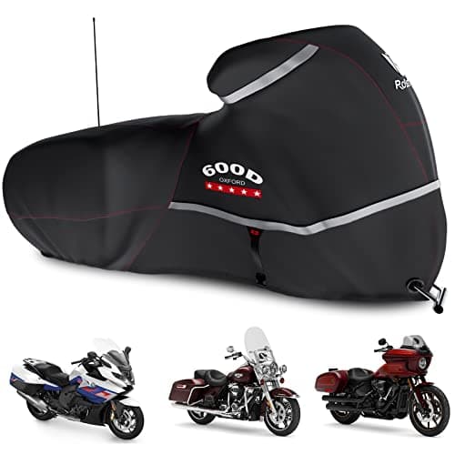 Rosefray Motorcycle Cover 600D Waterproof for Touring Models Harley Davidson Road King,Road Glide,Street Glide, Electra Glide,Low Rider-ST Indoor & Outdoor Storage Black