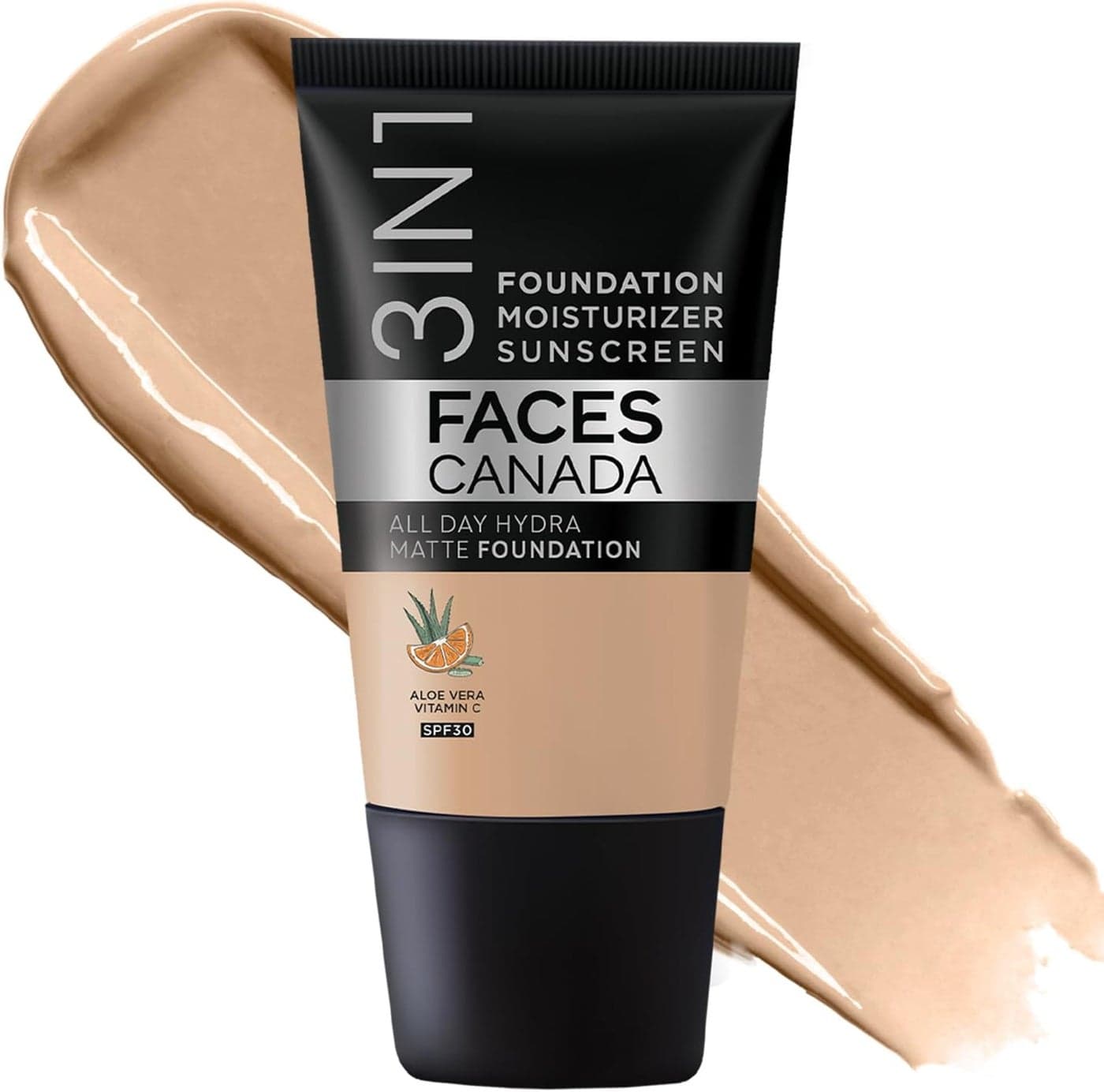 FACES CANADA All Day Hydra Matte Foundation Mini 3in1 Foundation Moisturizer SPF 30 24 HR Aloe Hydration Vitamin C 10HR Wear Medium to High Buildable Coverage Medium Natural 18 ml