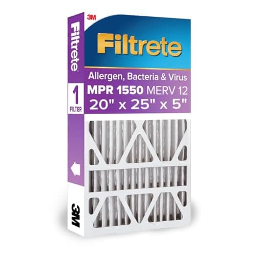 Filtrete 20x25x5 AC Furnace Air Filter MPR 1550 MERV 12 Fits Trion AirBear CERTIFIED Asthma Allergy Friendly Electrostatic Air Cleaning Filter 1Pack actual size 1956 x 2413 x 475