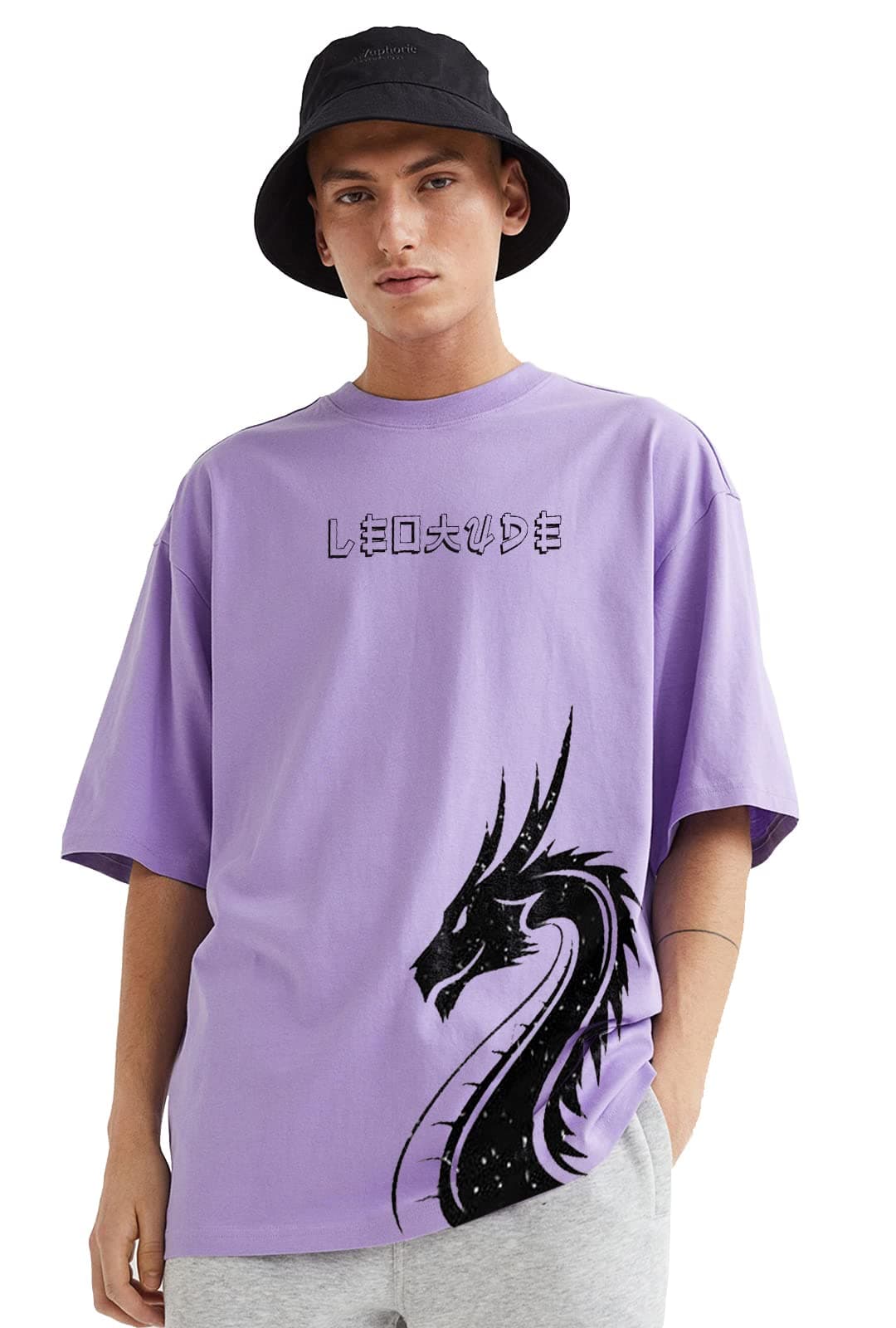 LEOTUDE Men's Cotton Blend Oversized Half Sleeve Round Neck Dragon Printed T-Shirt (FS49_DRAGN_PRPL_P_Purple_2XL)