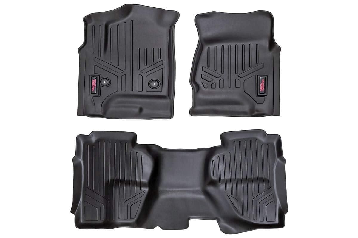 Rough Country All Weather Floor Mats for Chevy Silverado GMC Sierra 15002500HD3500HD Double Cab 20142019 NonSlip Waterproof Flexible Floor Mat Front Rear Set