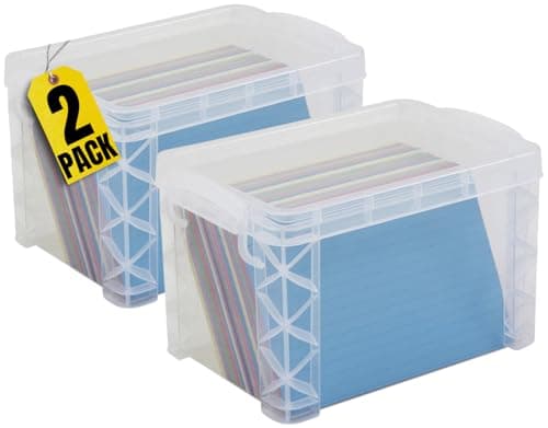1InTheOffice Plastic Index Card Box 4x6 Index Card Storage Box Clear 500 Capacity 2 Pack