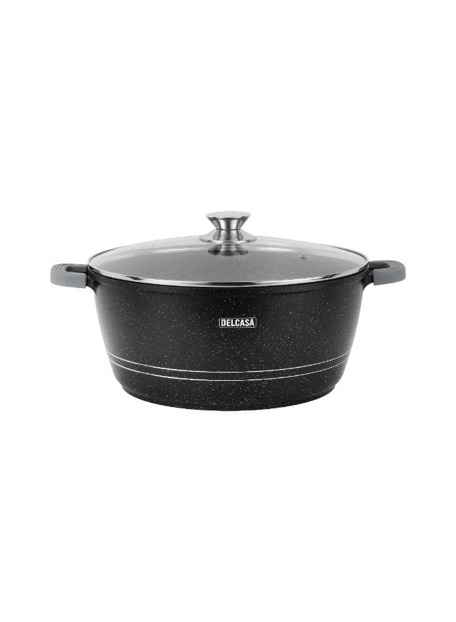Delcasa 32 cm Die-Cast Aluminum Casserole DC3785 Non-Stick Granite Coating, Silicone Covered Handles, Transparent Glass Lid, Stainless Steel Frame and Knob/ Induction Base