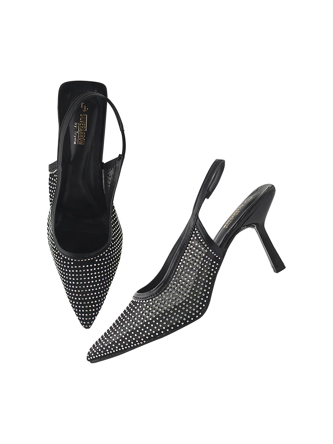 SilverArrow Women's Disco Net Design |Fusion Wears|Stiletto Heel Sandals, Black, 5 UK