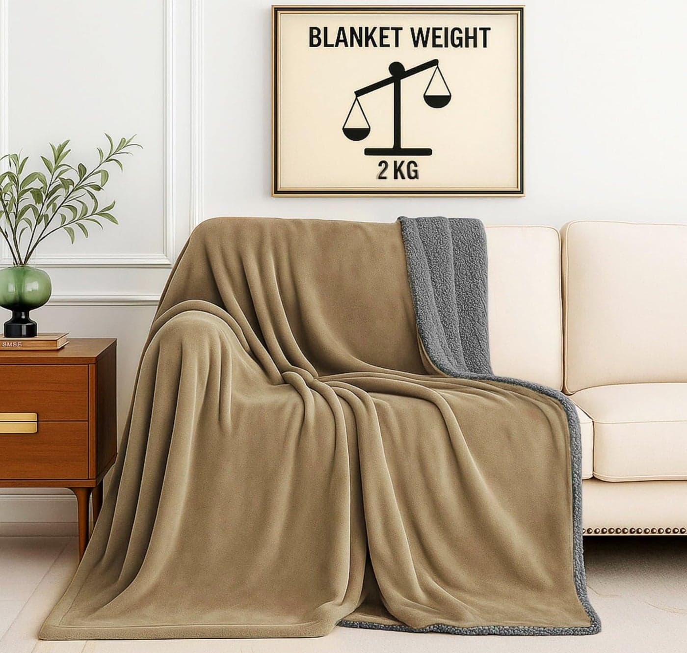SANMARINO Premium Sherpa Blanket | 350 GSM, Ultra-Soft & Cozy Single Bed Blanket (223×142 cm, 1300 g) | Warm Winter Blanket for Bedroom (Olive & White, Single_1.3Kg)
