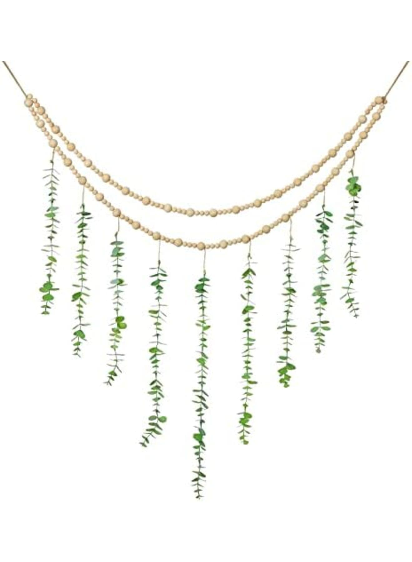 Wall Hanging Decor, Eucalyptus Boho Decor Bedroom Wall Hanging Wooden Bead Garland Artificial Eucalyptus Natural Greenery Decoration for Guest Bedroom Modern Bathroom Living Room