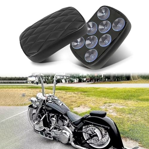 Black Universal Motorcycle Solo Seat Leather Pillion Pad 8 Suction Cups Rear Passenger Seat Compatible with Harley Sportster Bobber Chopper Custom Bike (Black-Diamond Style)