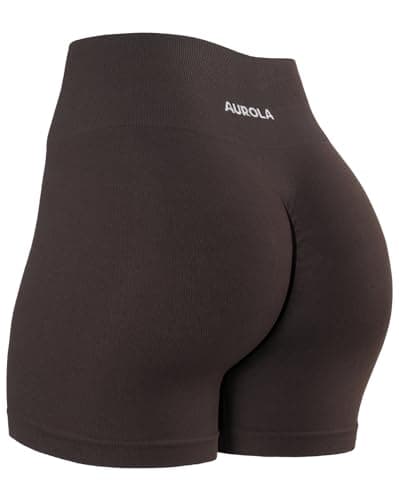 AUROLA Power Scrunch Butt Workout Shorts for Women Seamless Gym Shorts High Waist Tummy Control Yoga Biker Shorts,Chocolate Torte,M