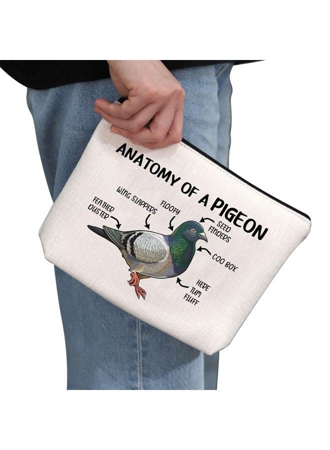 Pigeon Lover Gift Anatomy Of A Pigeon Makeup Bag Pigeon Owner Cosmetic Bag Bird Lover Gift Bird Watcher Zipper Travel Bag (Anatomy Of A Pigeon White Bag)
