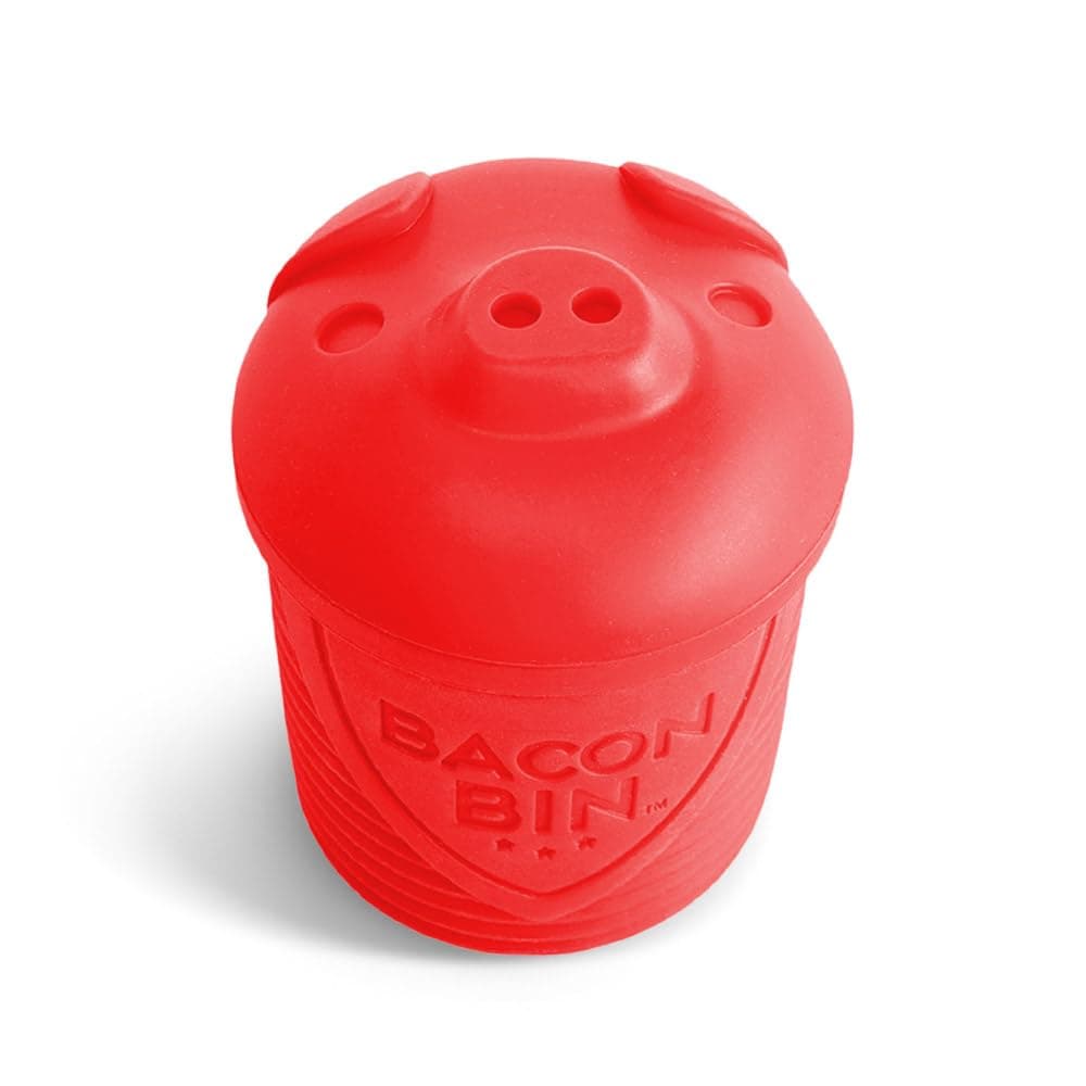 Talisman Designs Bacon Bin Grease Strainer Collector Family Friendly Kitchen Tools Fun Functional Silicone Grease Container Holds up to 1 Cup Red