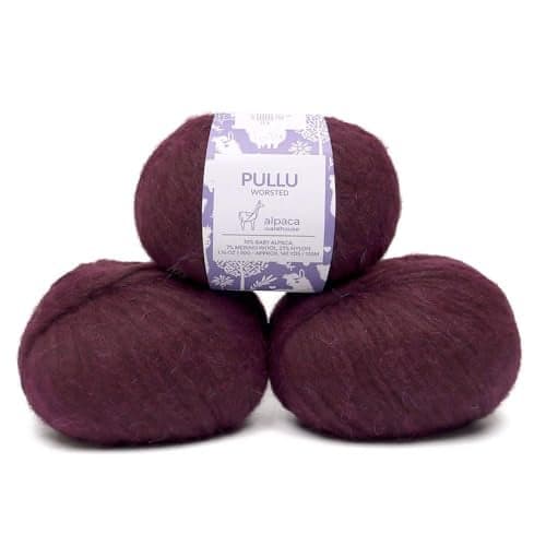Pullu - Baby Alpaca Merino Wool Yarn Set of 3 Skeins (150 Grams) Worsted Weight - Sourced Directly from Peru - Heavenly Soft and Perfect for Knitting and Crocheting (Plum)