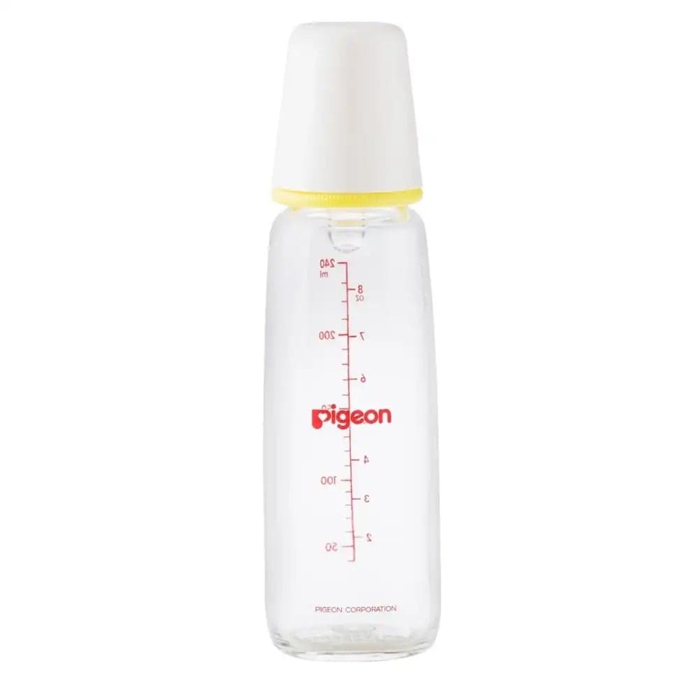 Pigeon K-8 Glass Nursing Bottle Anti Colic System With Peristaltic Teat And Slim Neck- 240ml