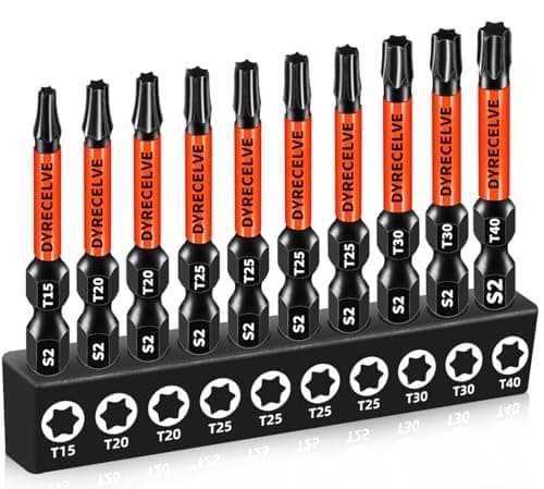 DYRECELVE Impact Torx Bit Set T15 T20 T25 T30 T40, 10-Pack 2 Inch S2 Steel Magnetic Power Bits for Impact Driver, 1/4 Inch Hex Shank Heavy Duty Magnetic Grip (Anti-Slip)