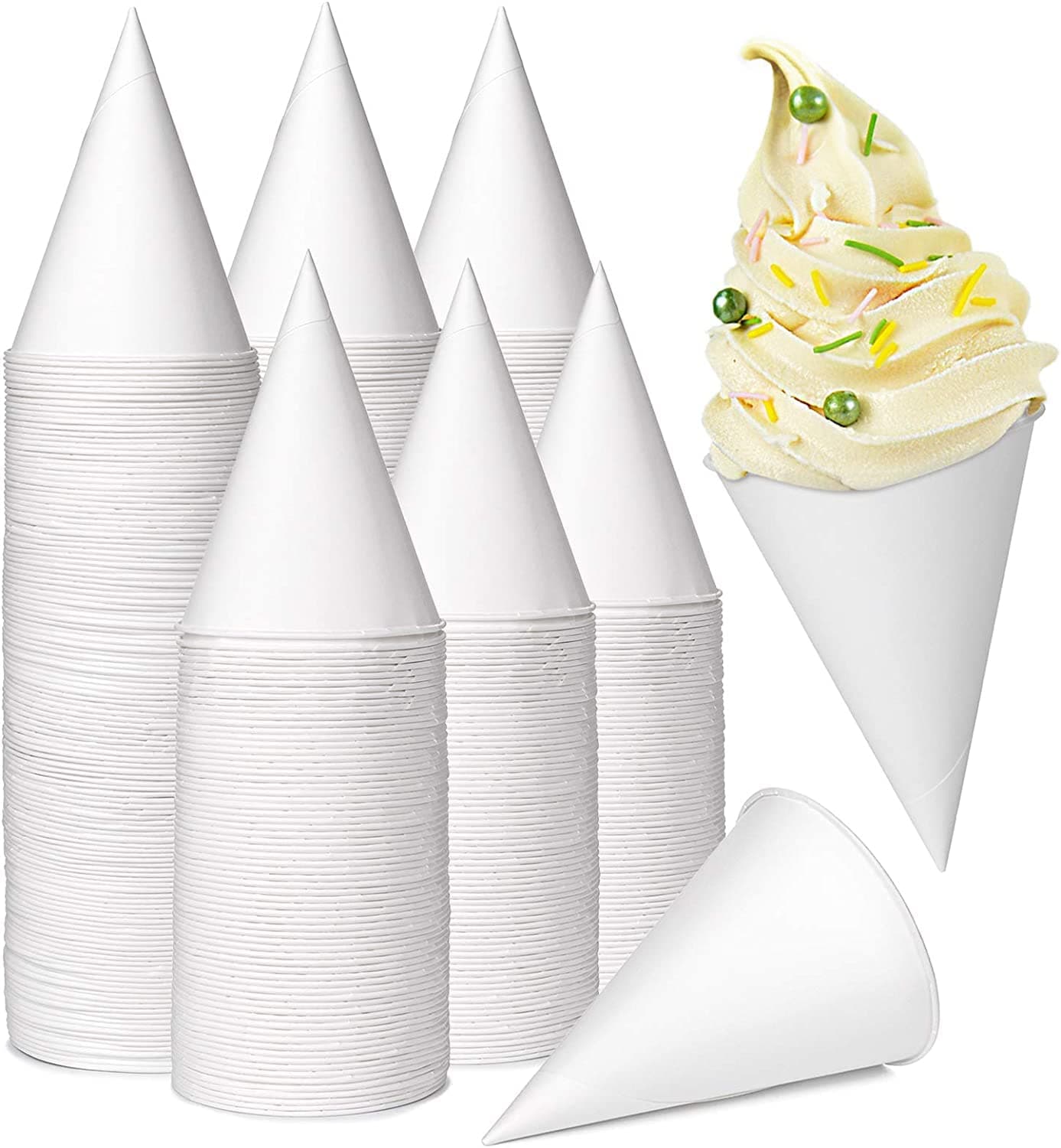 LARERN 200Pcs Paper Cone Cups 130ml Snow Cone Cup Leakproof Paper Cups for Slush Shaved Ice Cream Sorbet Water for Dispenser Office Home Wedding Kids Birthday Party White