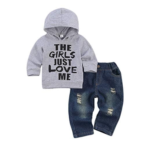 fhutpw Toddler Baby Boy Outfits Hoodie Sweatshirts & Jeans Clothes Set Fall Winter 6 9 12 18 24 Months (A-Gray, 18-24 Months)